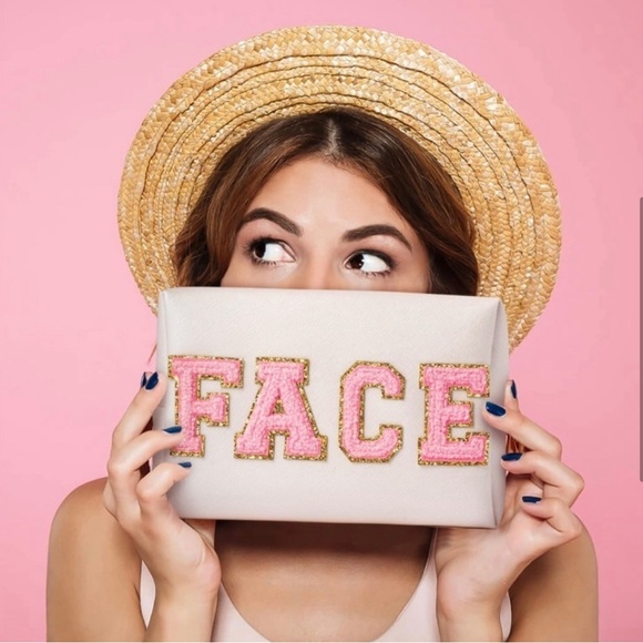 Preppy Chenille Letters Patch Hair Face Skin Travel Bag - Picture 2 of 6